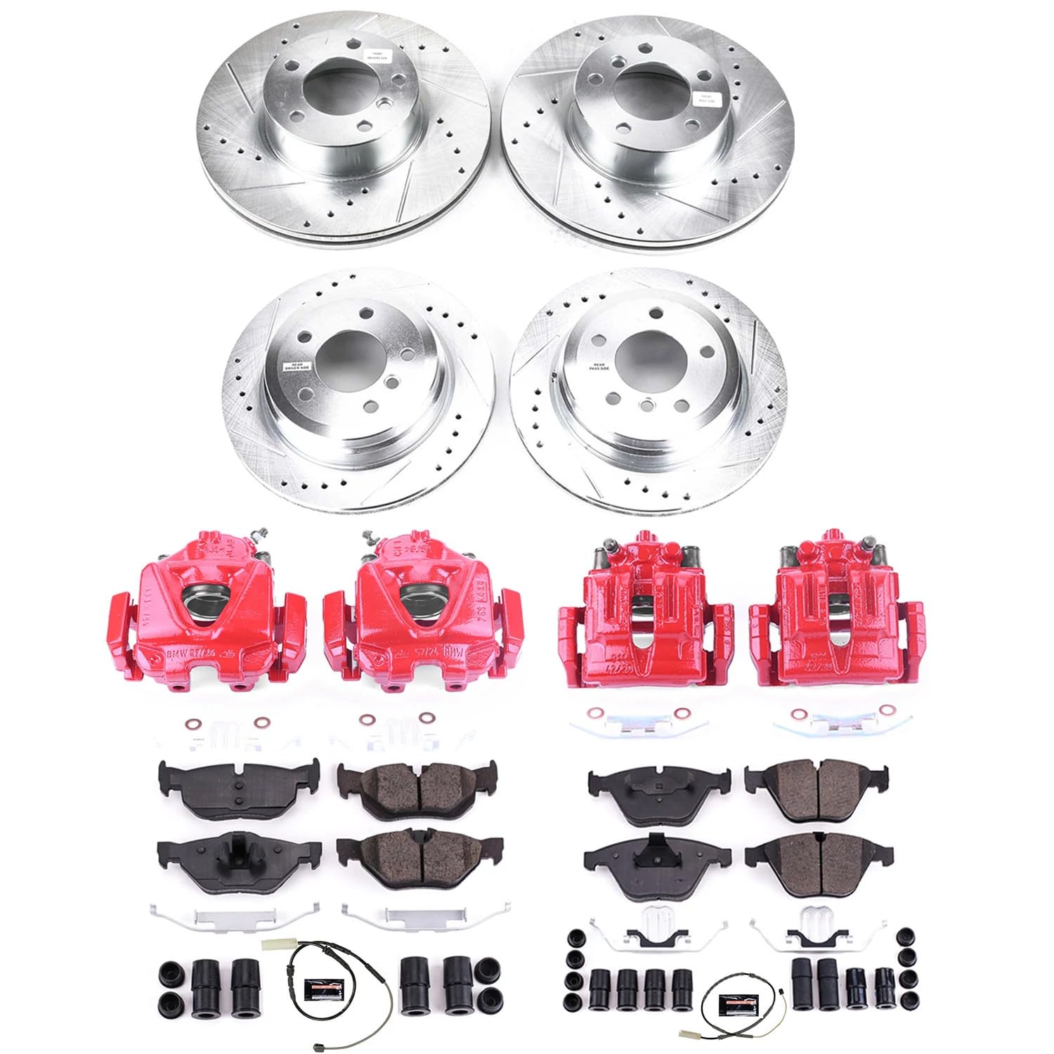 Power Stop Z23 Evolution Front and Rear Caliper Kit-Drilled/Slotted Rotors, Carbon Ceramic Brake Pads & Calipers