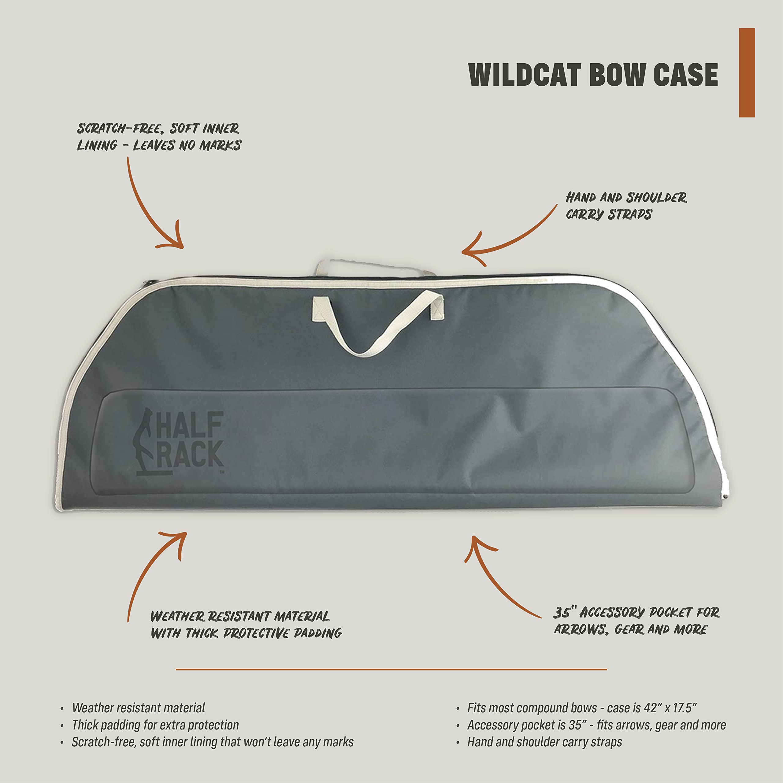 Wildcat Half Rack Soft Compound Bow Case - 42” Bow Storage Case for Most Compound Bows - Weather Resistant Bow Carrier w/Thick Padding - Lined Archery Soft Bow Case for Arrows, Gear, & More