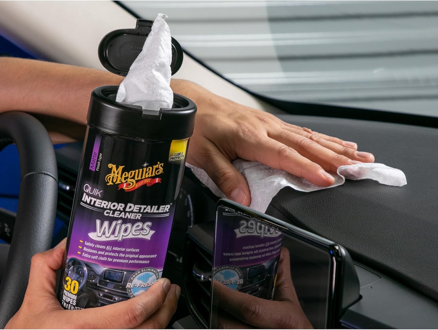 Meguiar's Quik Wipes Interior Detailer, Cleans, Protects & Refreshes All Car Surfaces, 30 Ct, 3 Pack
