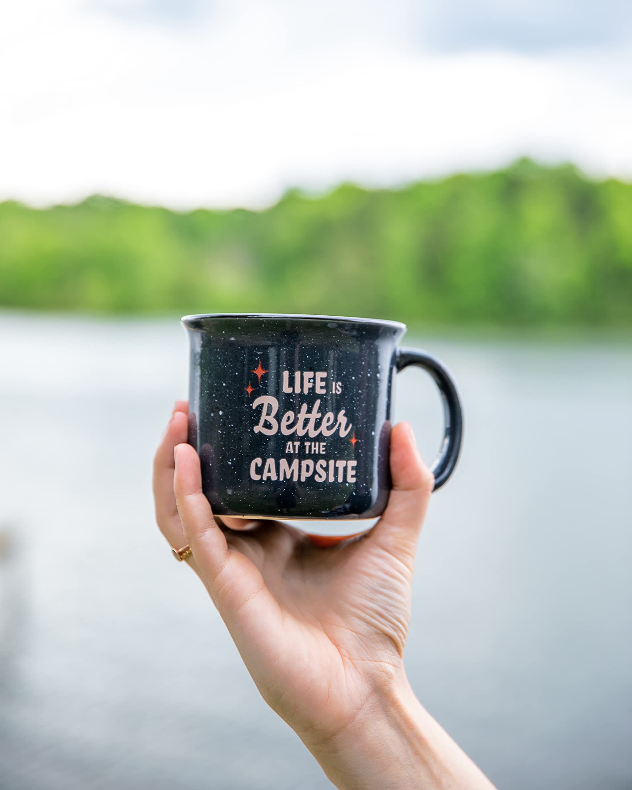 Ceramic Coffee Mug Camco Life is Better at The Campsite - Microwave and Dishwasher Safe - Features Speckled Blue Background with Life is Better at the Campsite Design - Coffee Cup Holds 14oz. (53473)