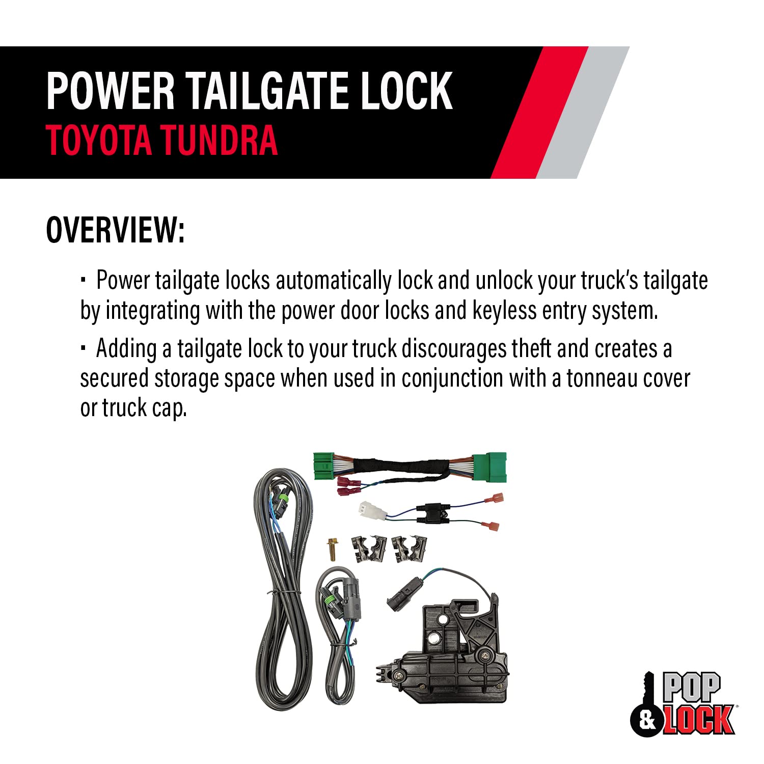 Pop N Lock PL8547TUN: Heavy Duty Power Tailgate Lock W/Plug & Play T-Harness 14-21 Toyota Tundra, Multicolor