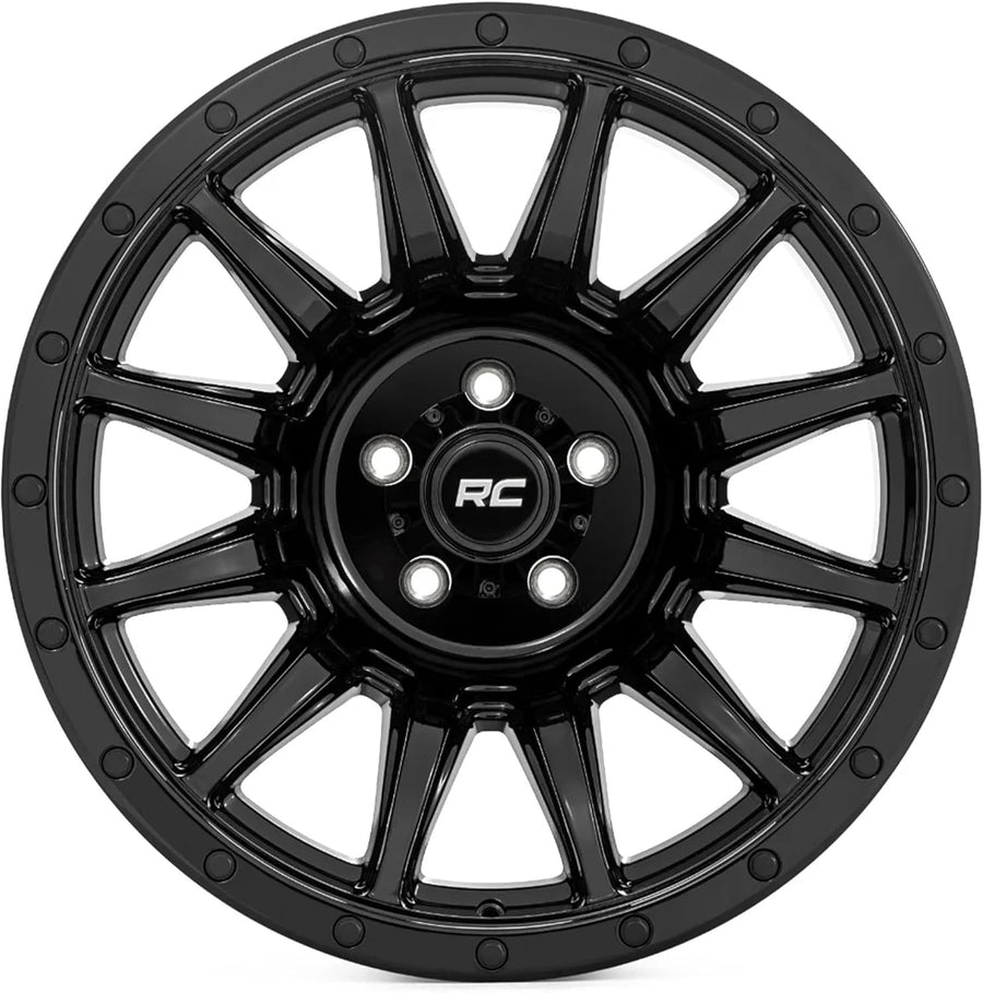 20x9 Rough Country 90 Series Wheel - 6x5.5" Bolt Pattern, 12mm Offset, One Piece Aluminum Rim, Gloss Black Finish with 12-Spoke Design for Trucks, Jeeps, Off-Road
