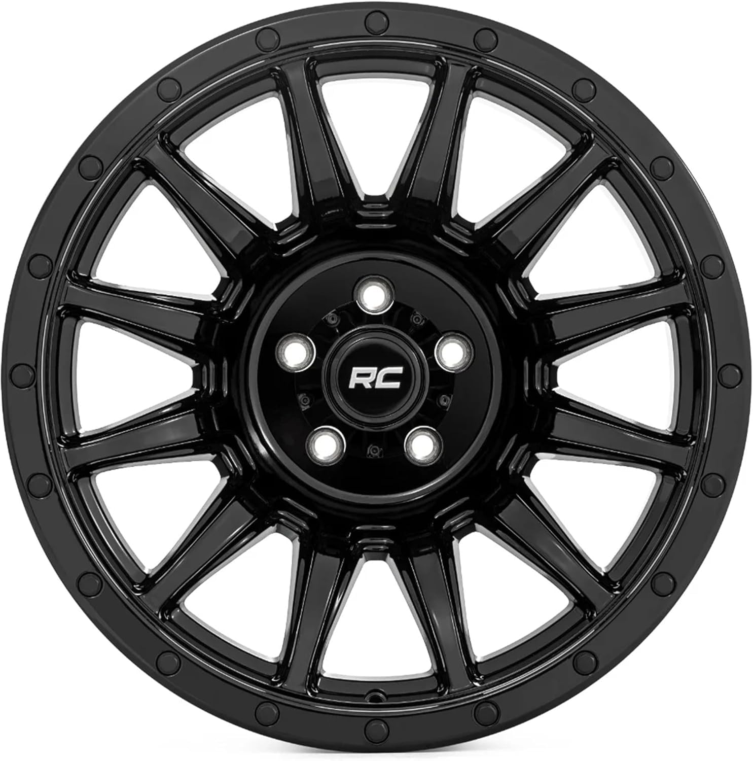 20x9 Rough Country 90 Series Wheel - 6x5.5" Bolt Pattern, +0mm Offset, One Piece Aluminum Rim, Gloss Black Finish with 12-Spoke Design for Trucks, Jeeps, Off-Road