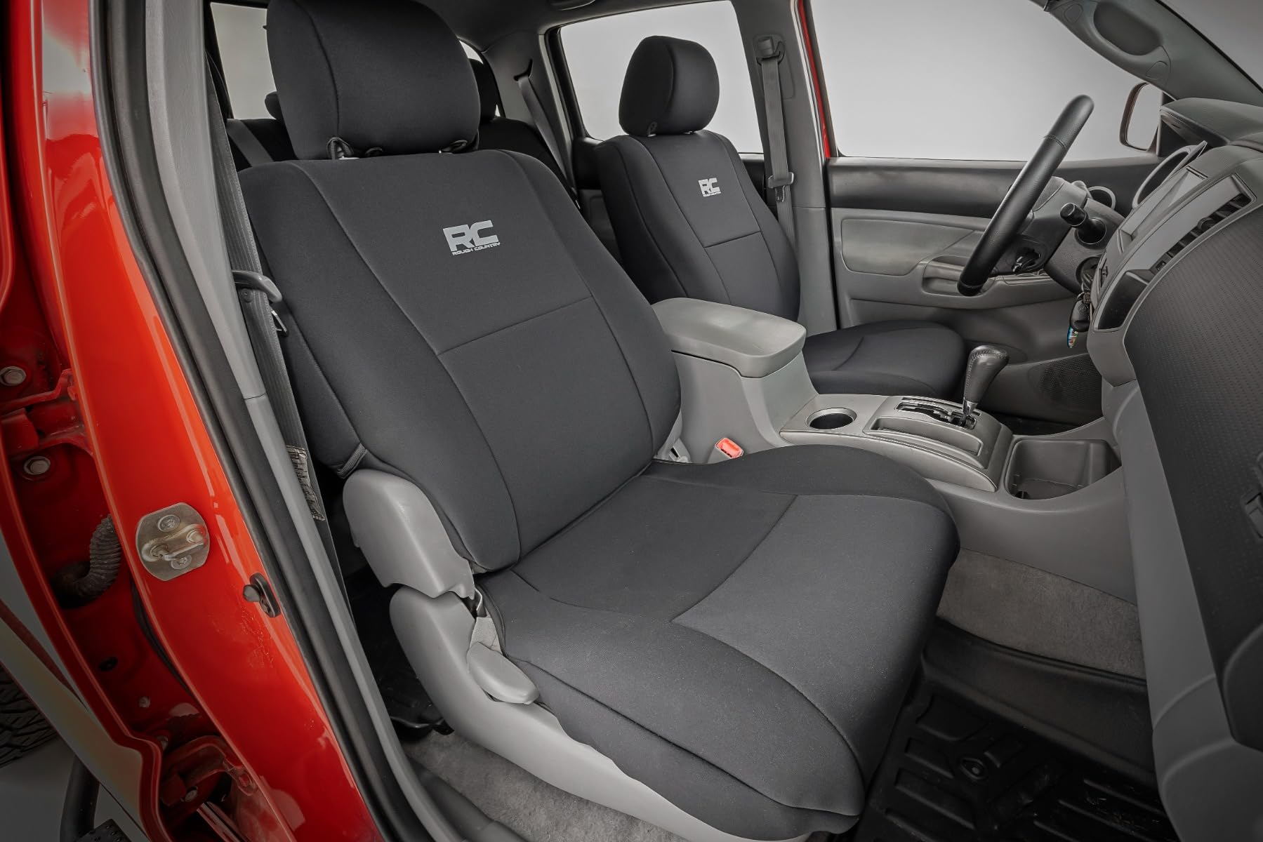 Rough Country Neoprene Seat Covers for Tacoma Toyota (2005-2015) Crew Cab w/No Folding Passenger Seat - Waterproof & UV Resistant, Foam Padded, Front & Rear Seat Cover Set