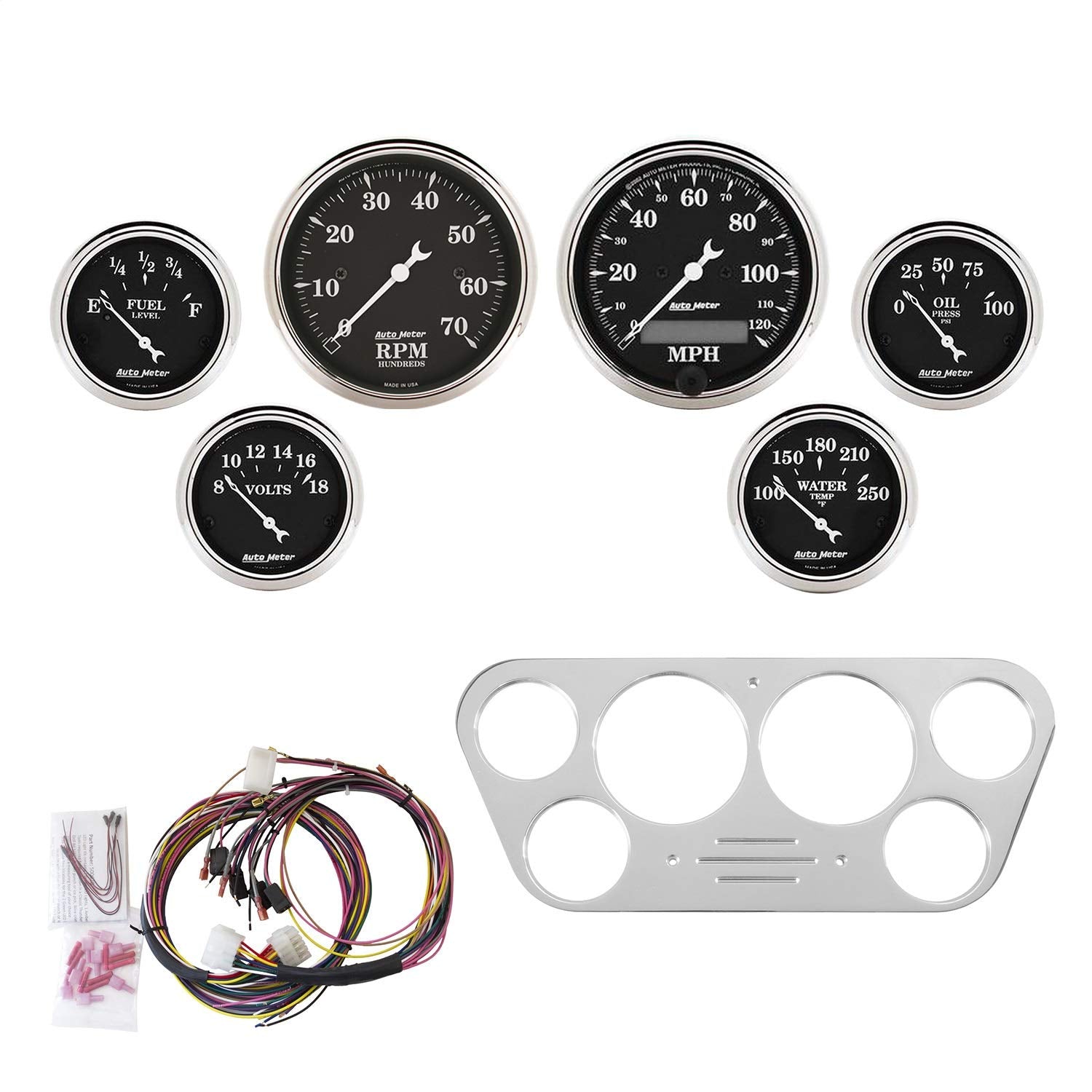 Gauge Kit AutoMeter 7048-OTB, 6 Pc, Ford Truck 53-55, Tach/Mph/Fuel/Oilp/Wtmp/Volt, OTB