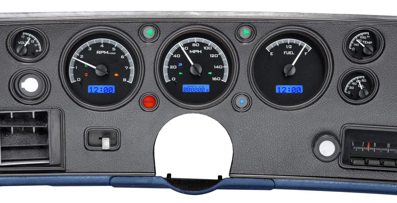 Dakota Digital 70-72 Chevy Chevelle SS VHX-70C-CVL-K-B Analog Dash Gauges Black Alloy Blue EL Camino