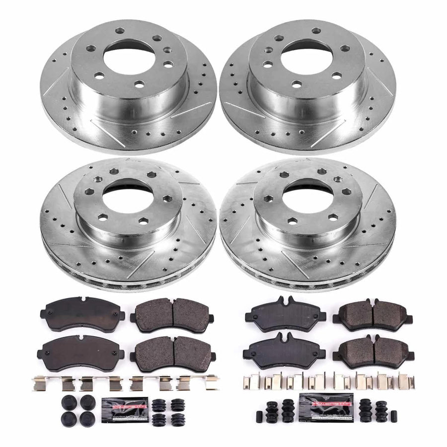 Power Stop K8342 Z23 Carbon Fiber Brake Pads with Front and Rear Drilled & Slotted Brake Rotors Kit