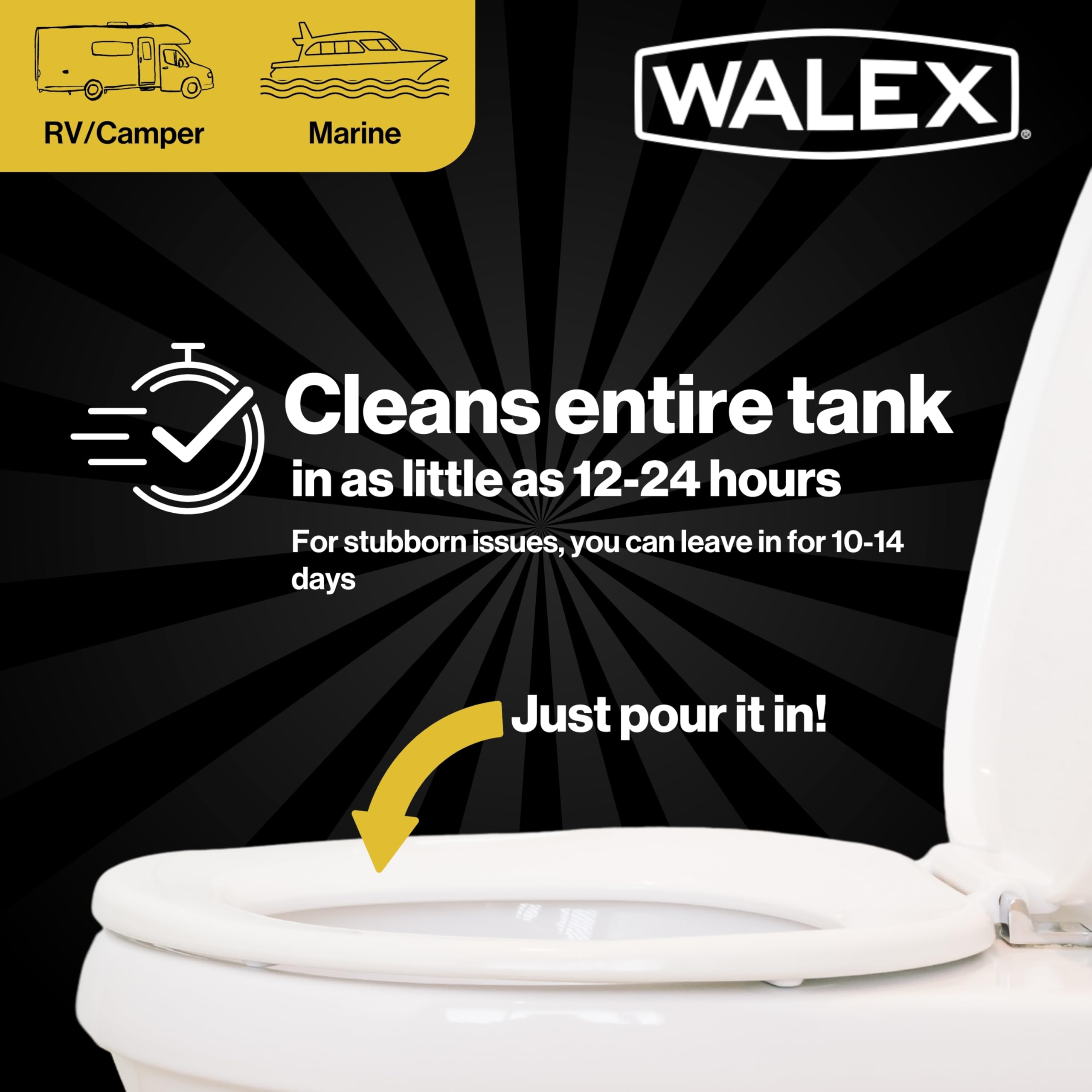Commando Liquid Walex Black Holding Tank and Sensor Cleaner for RV, Camper & Marine - Rapid Breakdown of Waste & Toilet Paper, Cleans Entire Tank within 12-24 Hours, Restores Sensor Function, 32oz
