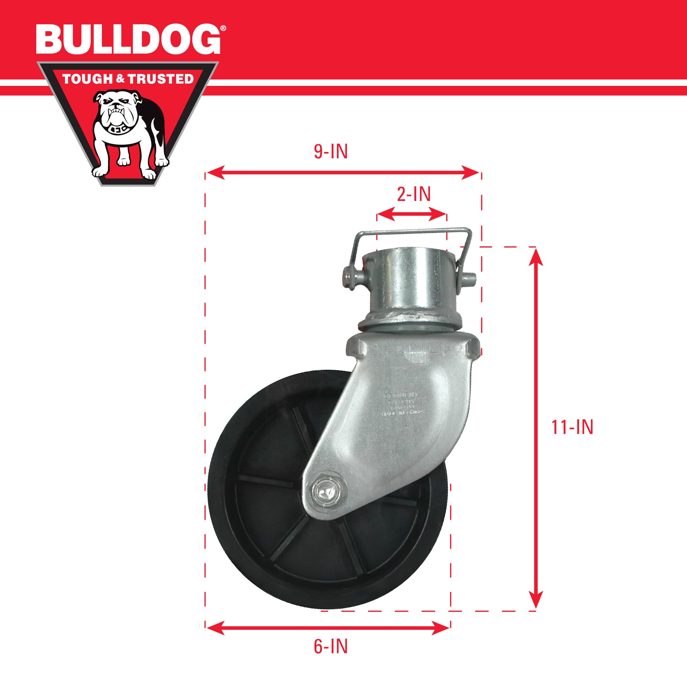 Trailer Jack Accessory Bulldog 500245, Tongue Jack Caster w/6 Inch Wheel & Pin/Clip, 1,200 lbs. Capacity