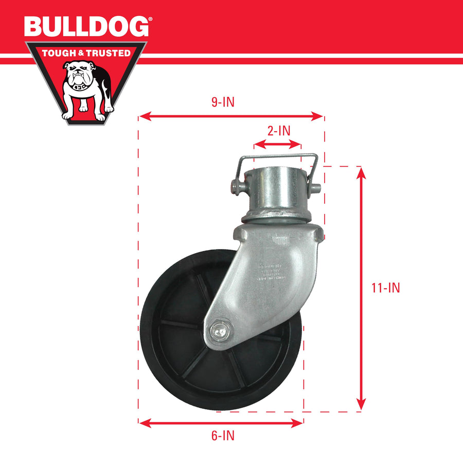Trailer Jack Accessory Bulldog 500245, Tongue Jack Caster w/6 Inch Wheel & Pin/Clip, 1,200 lbs. Capacity