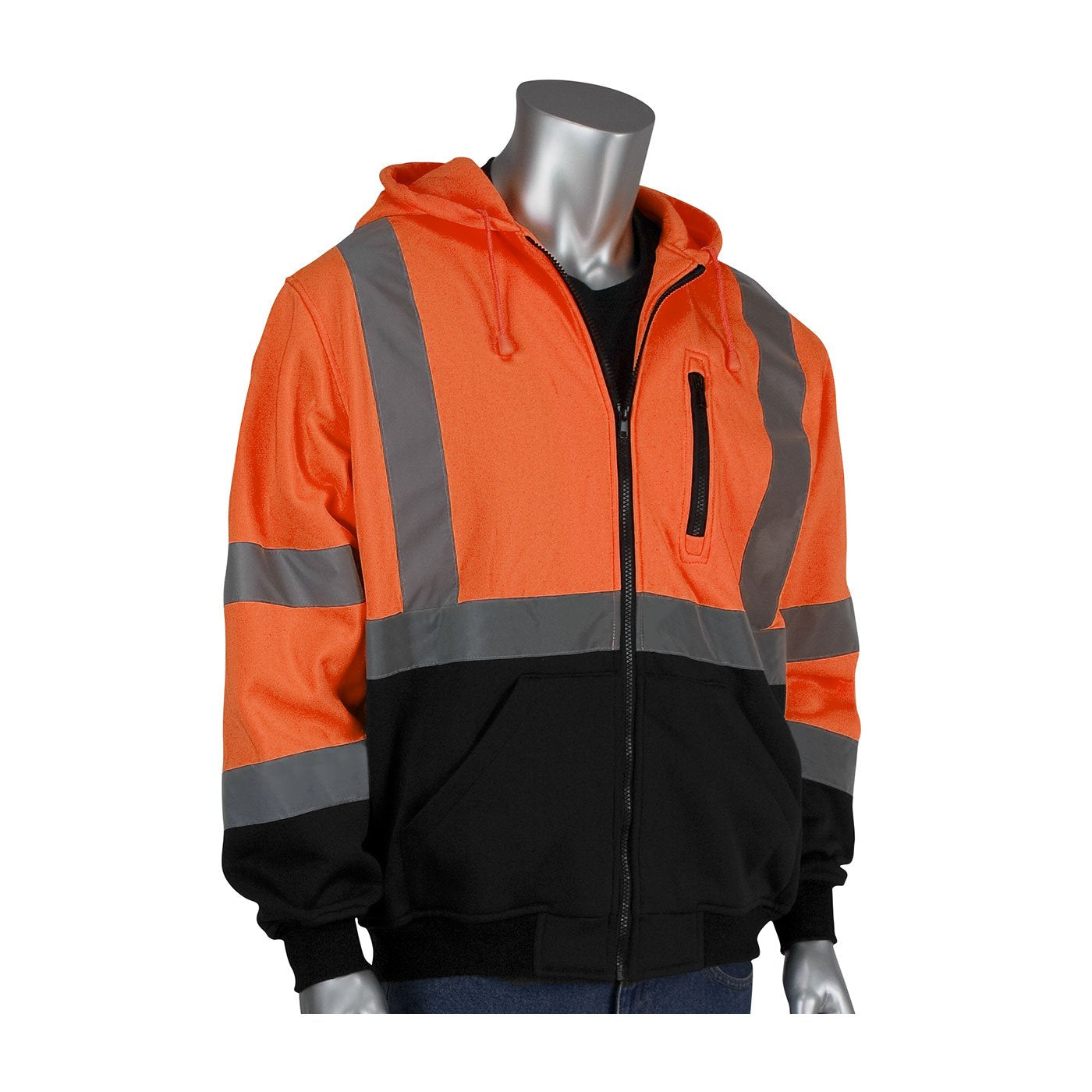 Small PIP 323-1370B Orange Polyester Fleece Cold Condition Sweatshirt - 3 Pockets - Attached Hood - Fits 48 in Chest - 28.3 in Length - 616314-18573 [PRICE is per EACH]