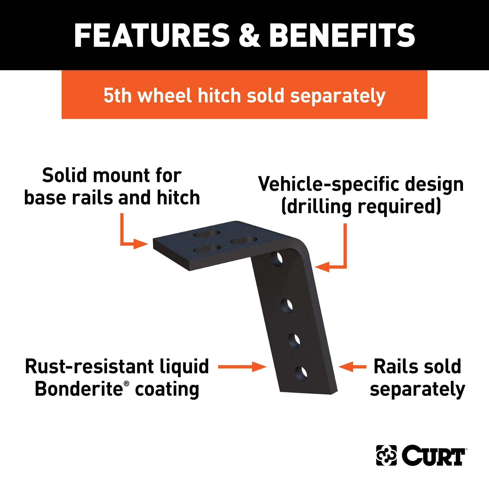 CURT 5th Wheel Installation Brackets 16303, Fits Select Dodge Ram 1500, Additional Brackets Required