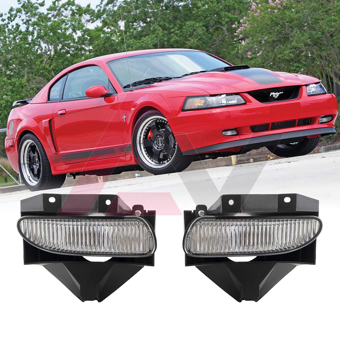 Winjet Fog Light WJ30-0559-09 Replacement Pair Left & Right Driver Passenger Side OE Style & Fitment Bulbs Included for 1999-2004 Ford Mustang - Clear Lens