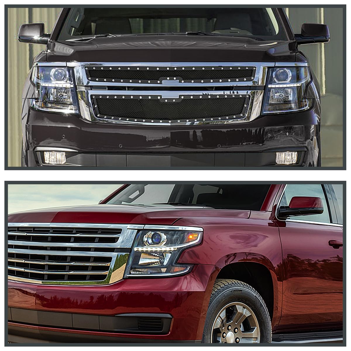 Black LED Light Bar Projector Headlights SPEC-D TUNING Compatible with 2015-2020 Chevy Tahoe, Suburban, Left + Right Pair Headlamps Assembly