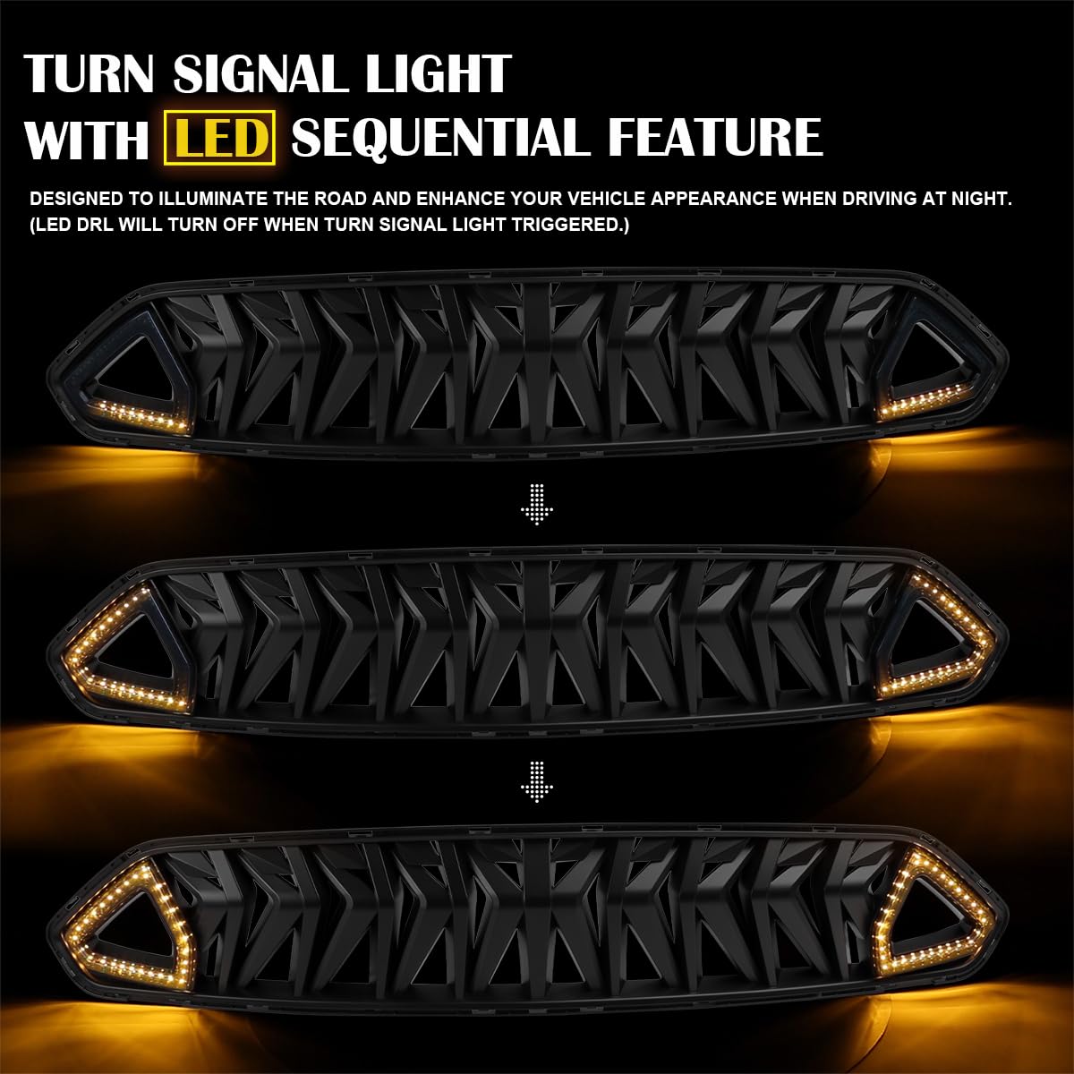 Matte Black Shark Style Spec-D Tuning Hood Grille w/LED Sequential Signal Compatible with 2018-2023 Ford Mustang