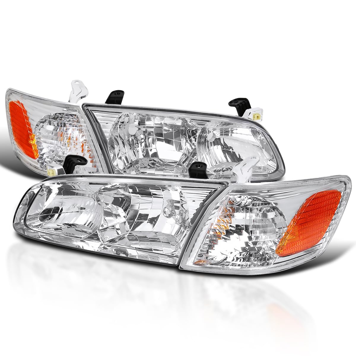 Chrome Headlights + Corner Lights SPEC-D TUNING Compatible with 2000-2001 Toyota Camry L+R Pair Head Light Lamp Assembly