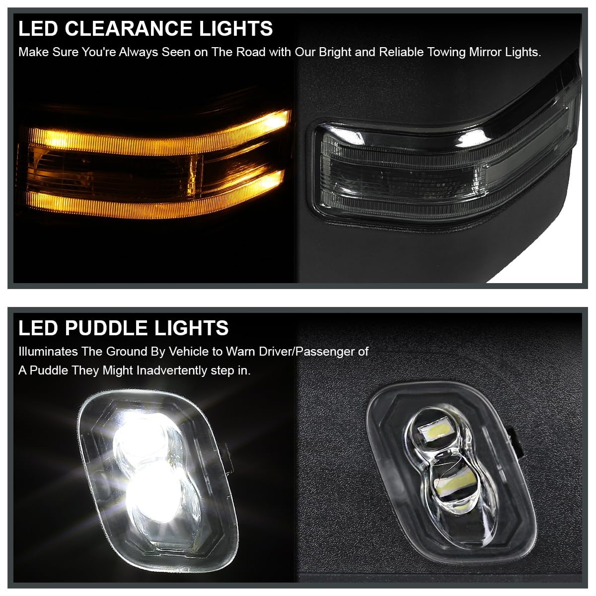 Spec-D Tuning Power Heated Chrome Tow Towing Mirrors+Smoke LED Signal+Puddle Compatible with 2015-2018 Ford F150 Left + Right Pair