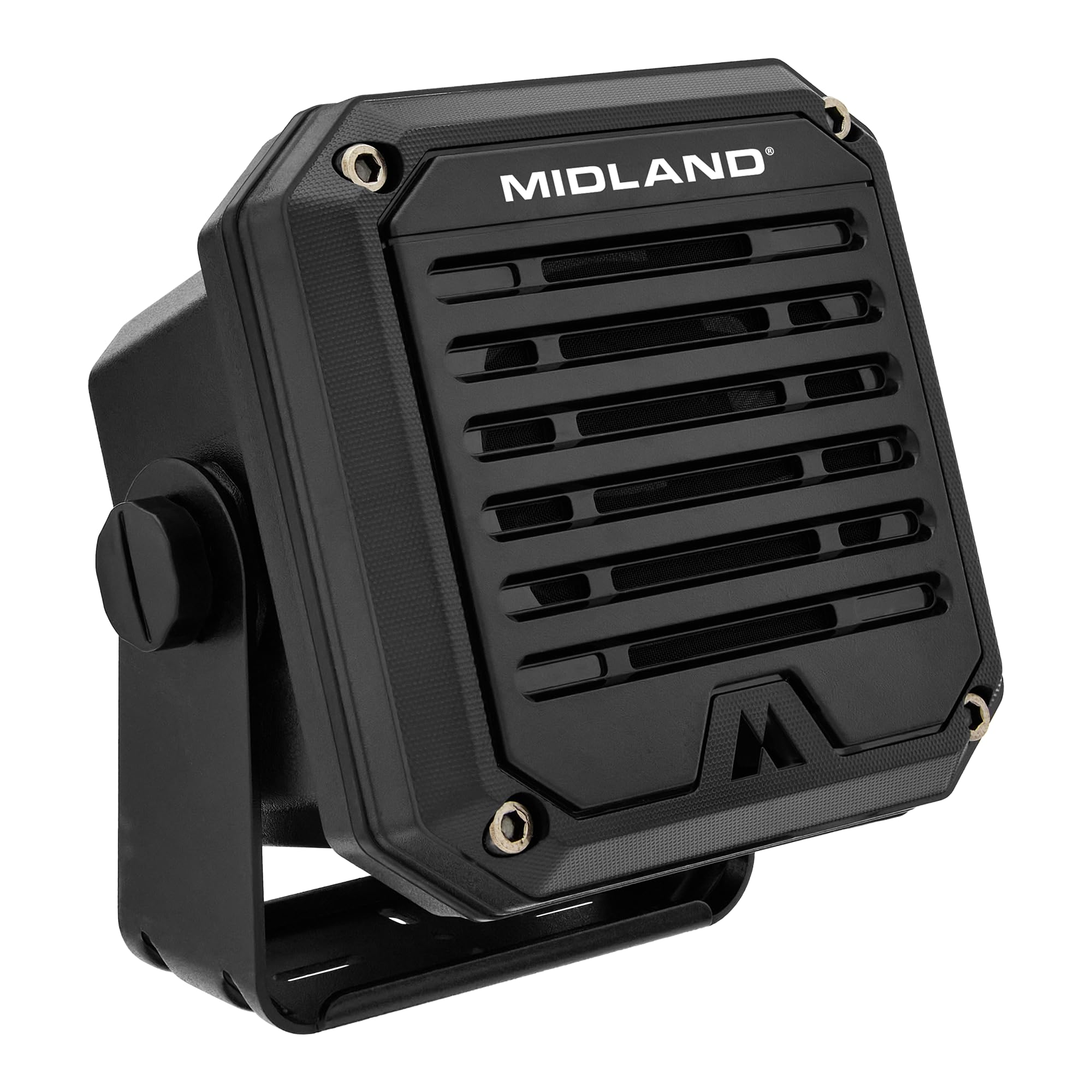 SPK100 Midland Heavy-Duty 20W External Speaker - 180 Degrees Swivel Base Bracket Works with All CB and MXT Radios 8-OHM Sound System 3.5mm Audio Plug - Easy Installation Waterproof Design