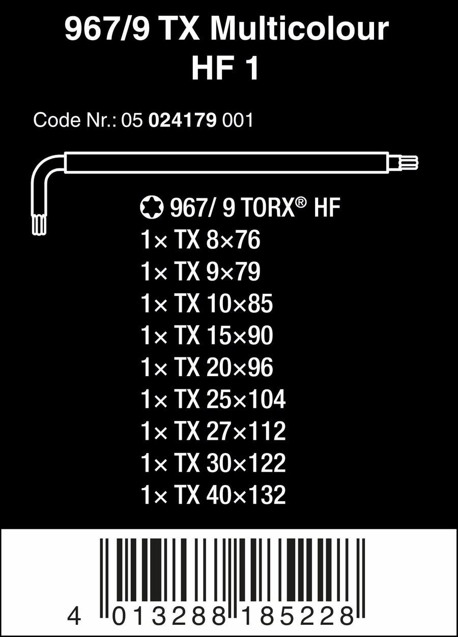 Wera Torx L-Key Set 05024179001 967 Sl/9 with Holding Function,MULTI