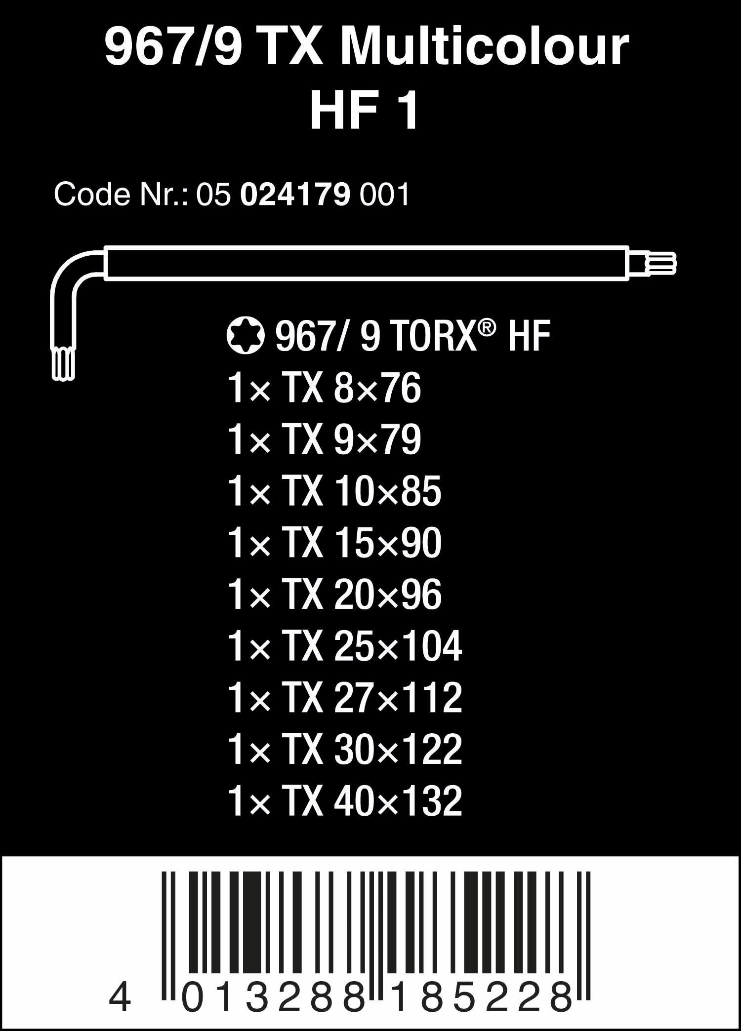 Wera Torx L-Key Set 05024179001 967 Sl/9 with Holding Function,MULTI