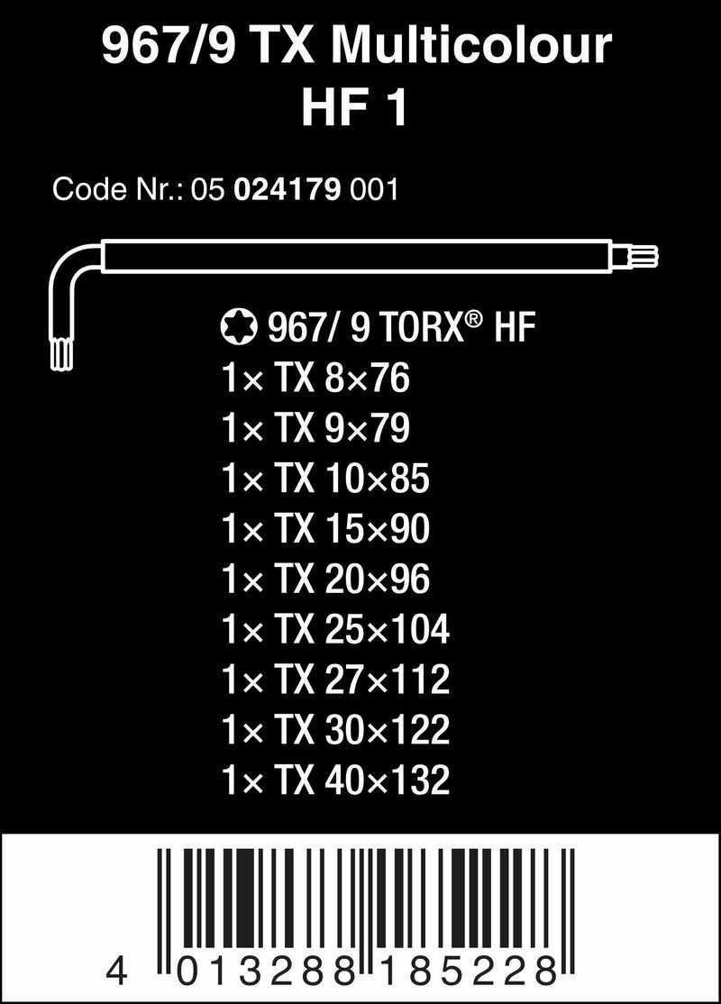Wera Torx L-Key Set 05024179001 967 Sl/9 with Holding Function,MULTI