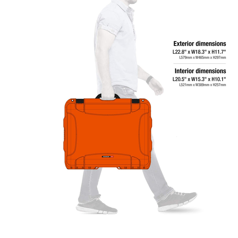 NANUK Waterproof Hard Case 950 with Wheels and Padded Divider - Orange