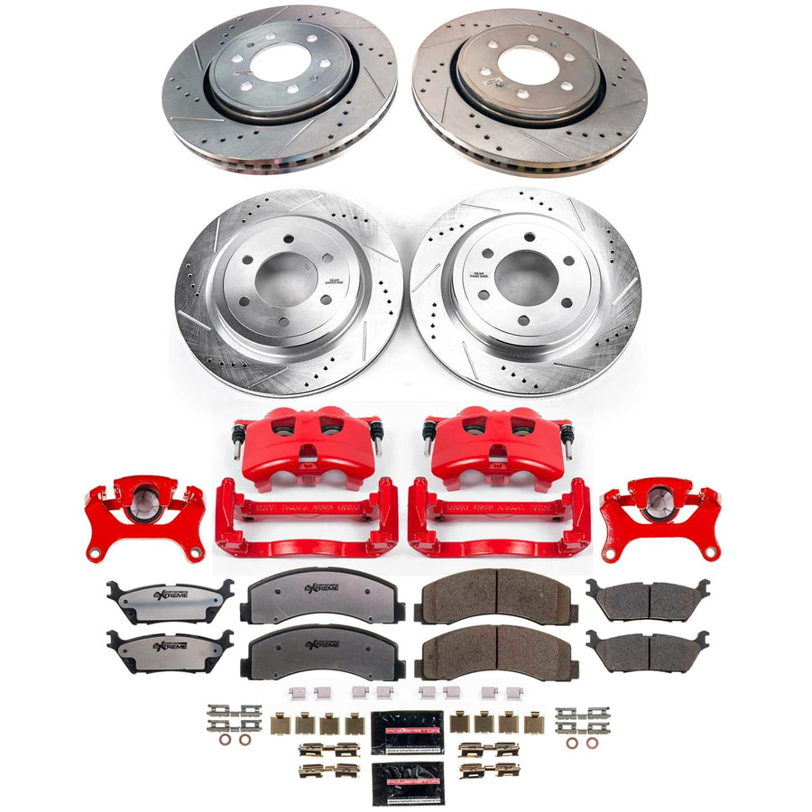 POWERSTOP Z36 Truck & Tow Brake Pads and Rotors Front and Rear Brake Kit with Red Powder Coated Calipers For Ford F-150 2018-2020 [Vehicle Specific]