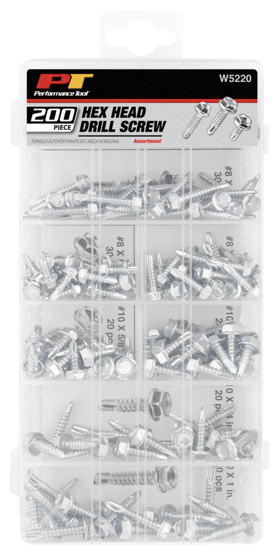 W5220 Performance Tool 200pc Hex Washer Self Drilling Assortment With Case