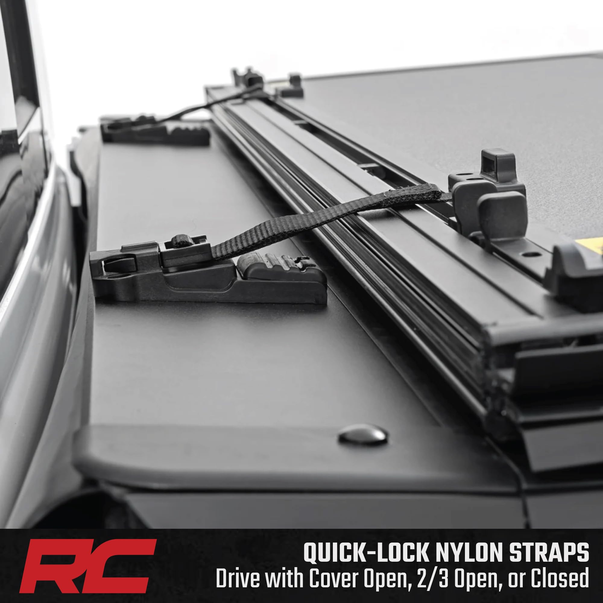 Rough Country Tonneau Cover Hard Tri-Fold for Toyota Tundra (2022-2026) - Aluminum Flip-Up Bed Cover, Fits 5'7 (65.6") Bed