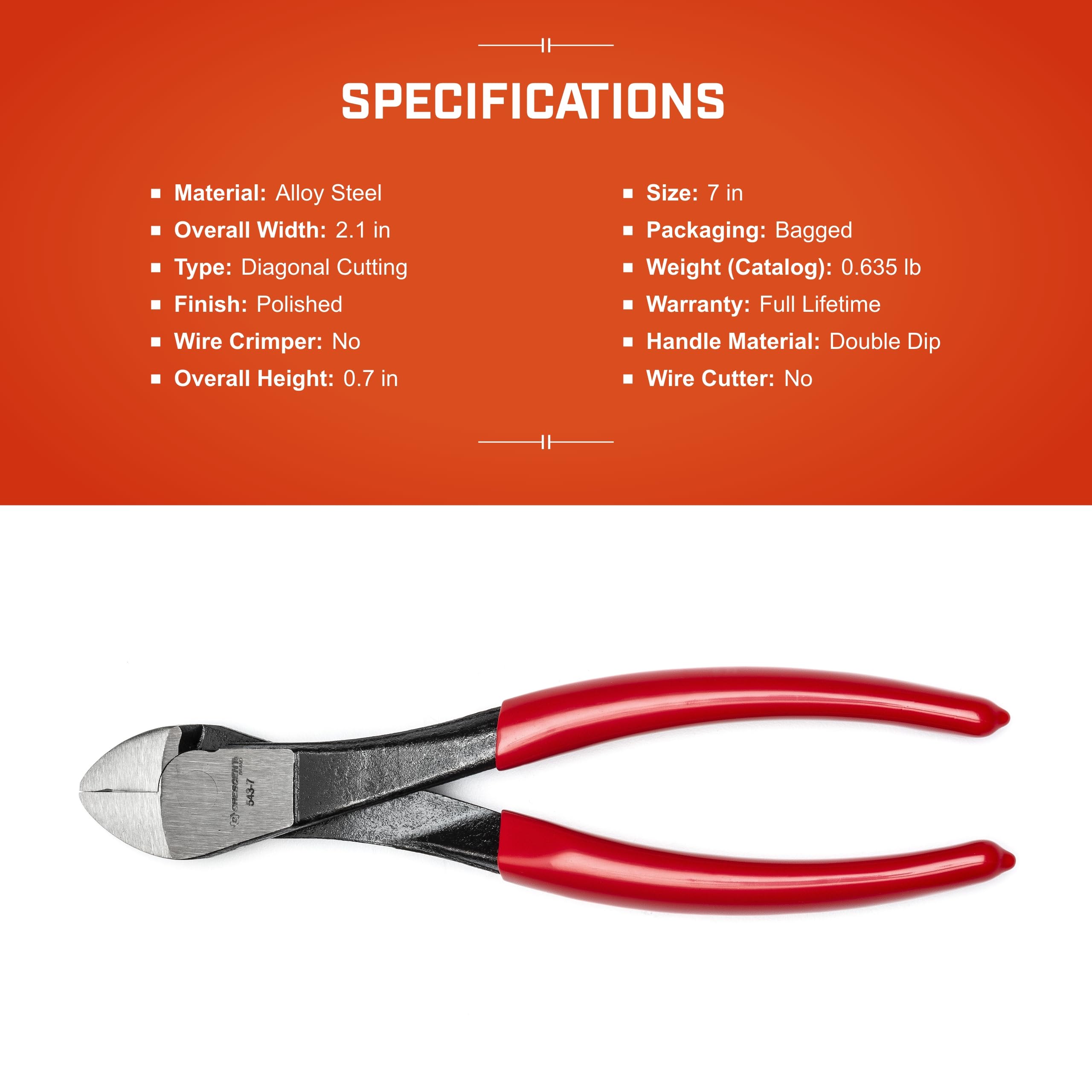 Crescent 7" Diagonal Heavy-Duty Flush Cutting Pliers - Bagged - 5437CENN