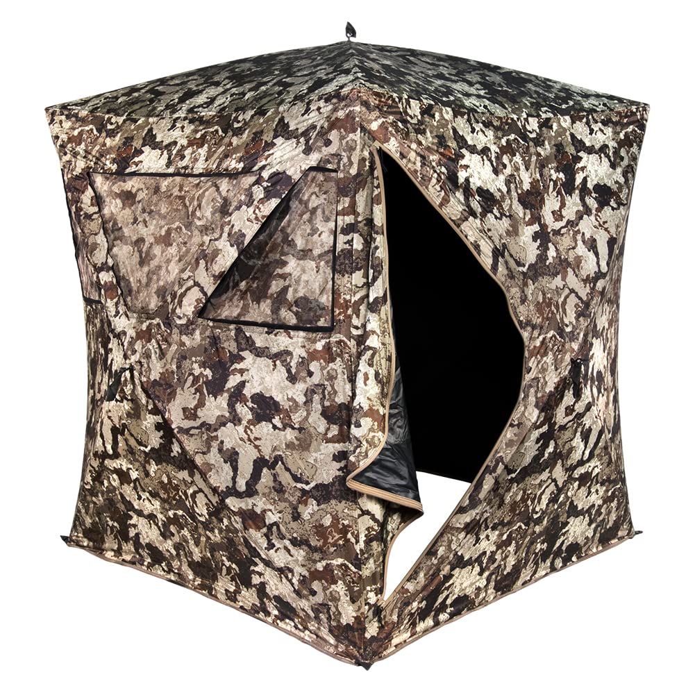Muddy Whitetail Hunting Deer Buck Hog Watertight 300D Fabric Standing Height 66” Veil Camo Pattern Three Person Ground Blind