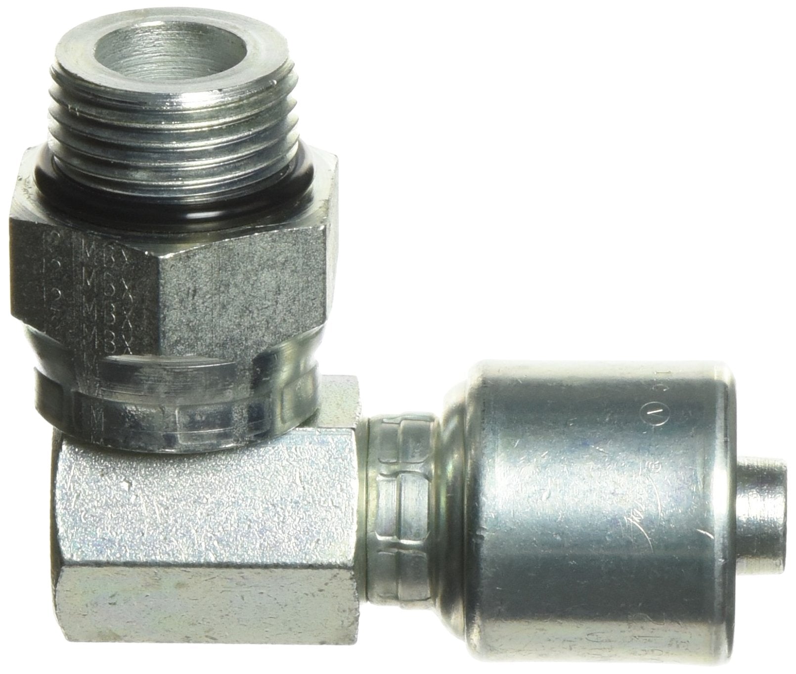 MegaCrimp Couplings Gates 8G-12MBX90, Male O-Ring Boss Swivel, Zinc Plated Carbon Steel, 3.16", 90° Bent Tube, 1/2" ID