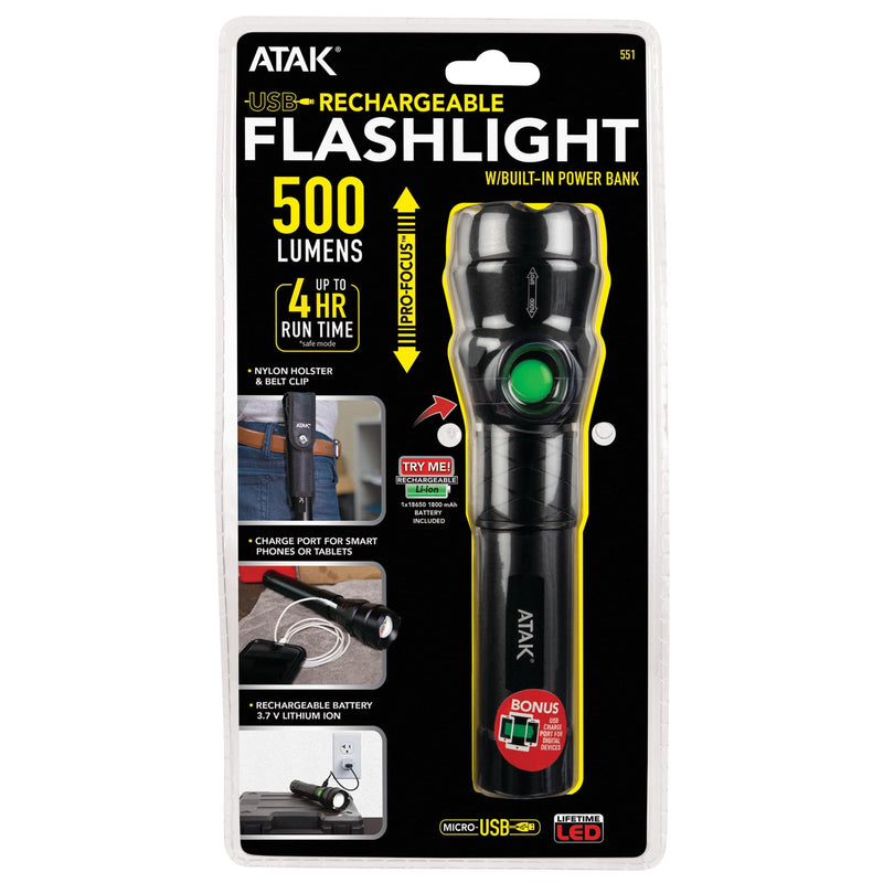 Black Performance Tool 551 Pro-Focus 500 lumens LED Lithium-Ion Rechargeable Flashlight, 500 lumens Flashlight Rechargeable