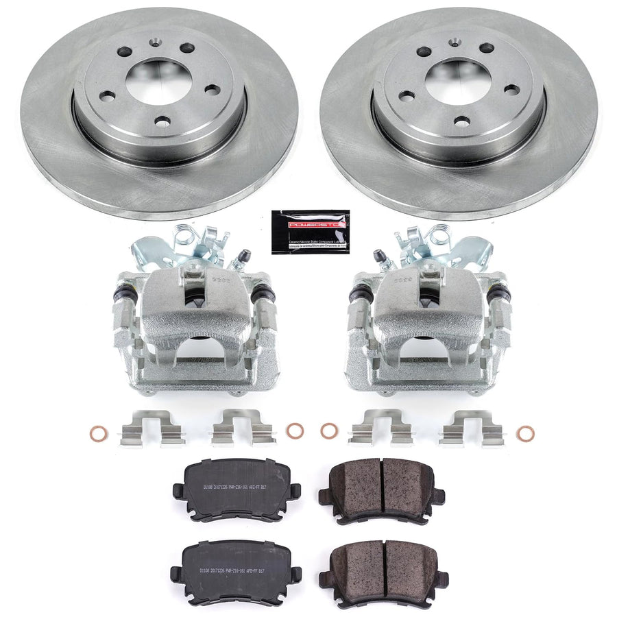 Power Stop KCOE4624 Replacement Autospecialty Rear Caliper Kit-Rotors, Ceramic Brake Pads, Calipers For Audi A4 2005-2009, Audi A4 Quattro 2005-2009 [Model Specific]
