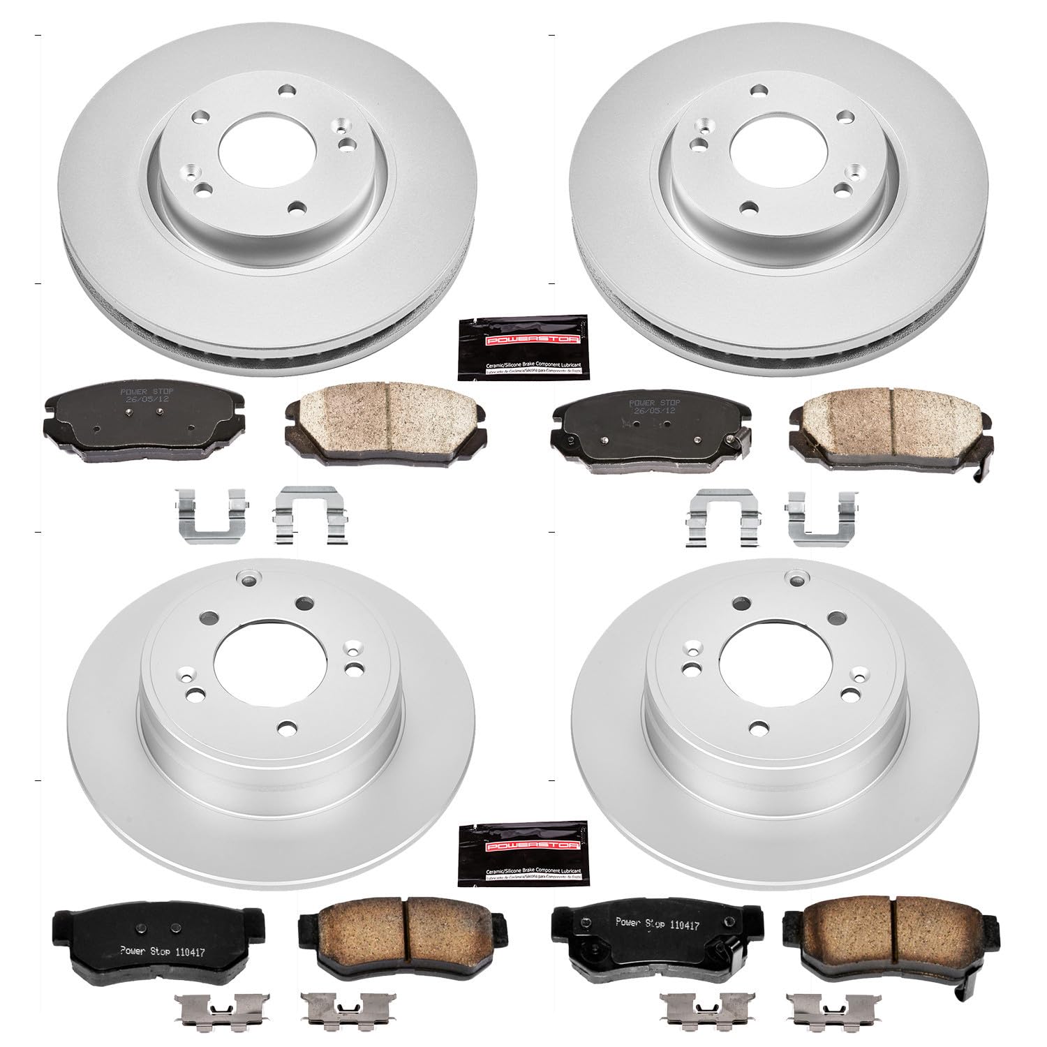 Power Stop CRK4443 Brake Rotor & Coated Ceramic Brake Pads- front & rear For Hyundai Sonata 2006-2008 [Model Specific]
