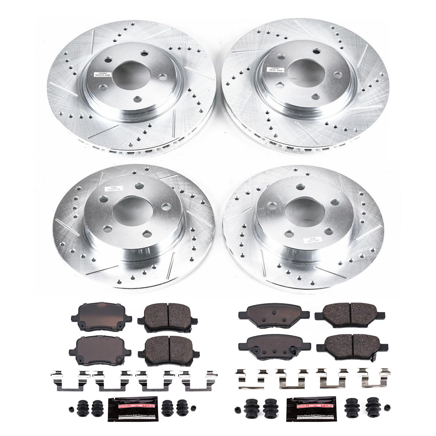 Power Stop K1612 Z23 Carbon Fiber Brake Pads Front and Rear with Drilled & Slotted Brake Rotors Kit For Cobalt, Cob, HHR, Malibu, Pontiac, Pontiac G6, Aura, Ion [Model Specific]