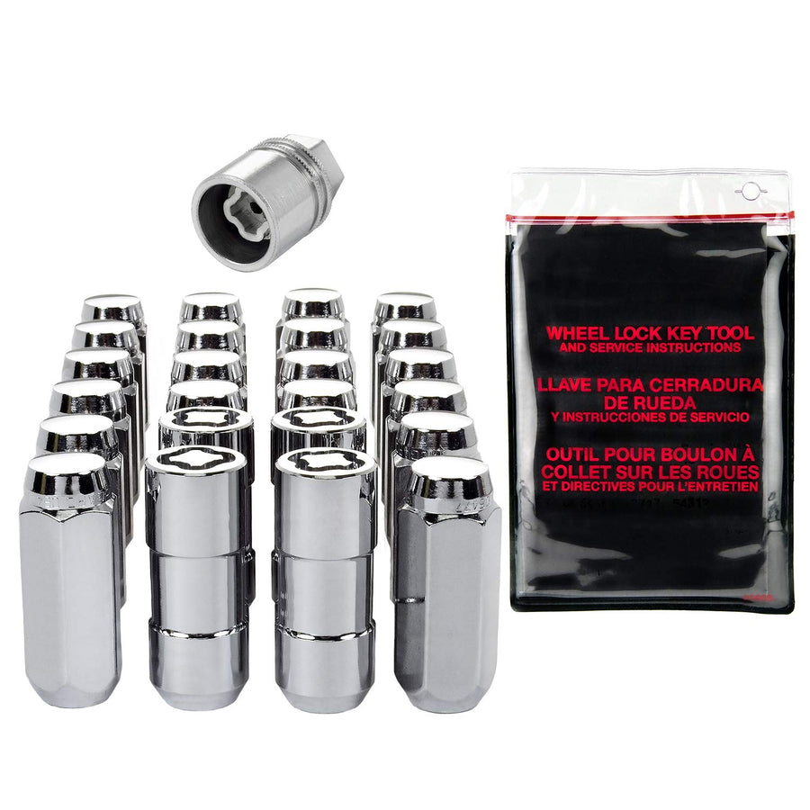 Chrome Cone Seat McGard Wheel Installation Kit (M14 x 2.0 Thread Size) - for 6 Lug Wheels, 20 Lug Nuts / 4 Locks / 1 Key / 1 Storage Pouch