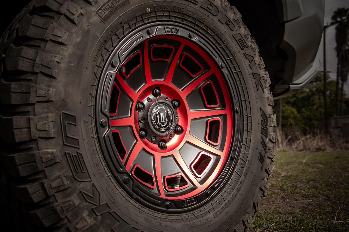 Satin Black ICON Alloys Victory w/Red, 17 x 8.5/6 x 5.5, 0mm Offset, 4.75" BS, 3017858347SBRT