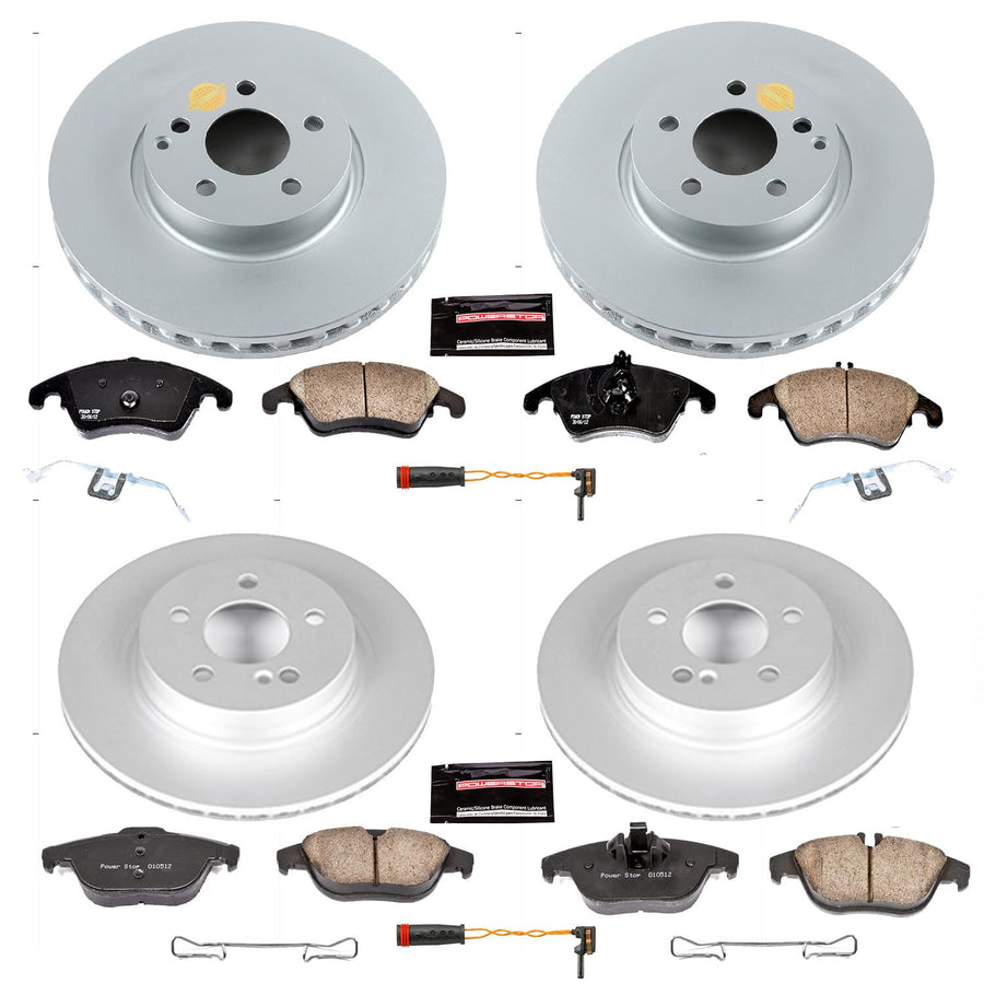 Power Stop Z23 Geomet Coated Brake Kit and 1 Front & 1 Rear Sensor Wires For Mercedes C300, C350, E350, E400 [Model Specific] Front and Rear
