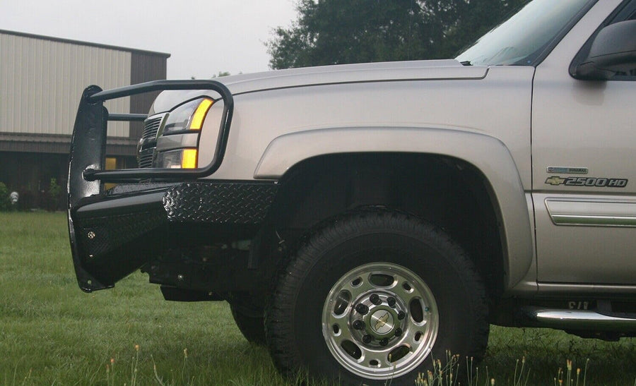 Fab Fours Black Steel Front Ranch Bumper CH05-S1360-1 2 Stage Black Powder Coated w/Full Grill Guard Incl. Light Cut-Outs