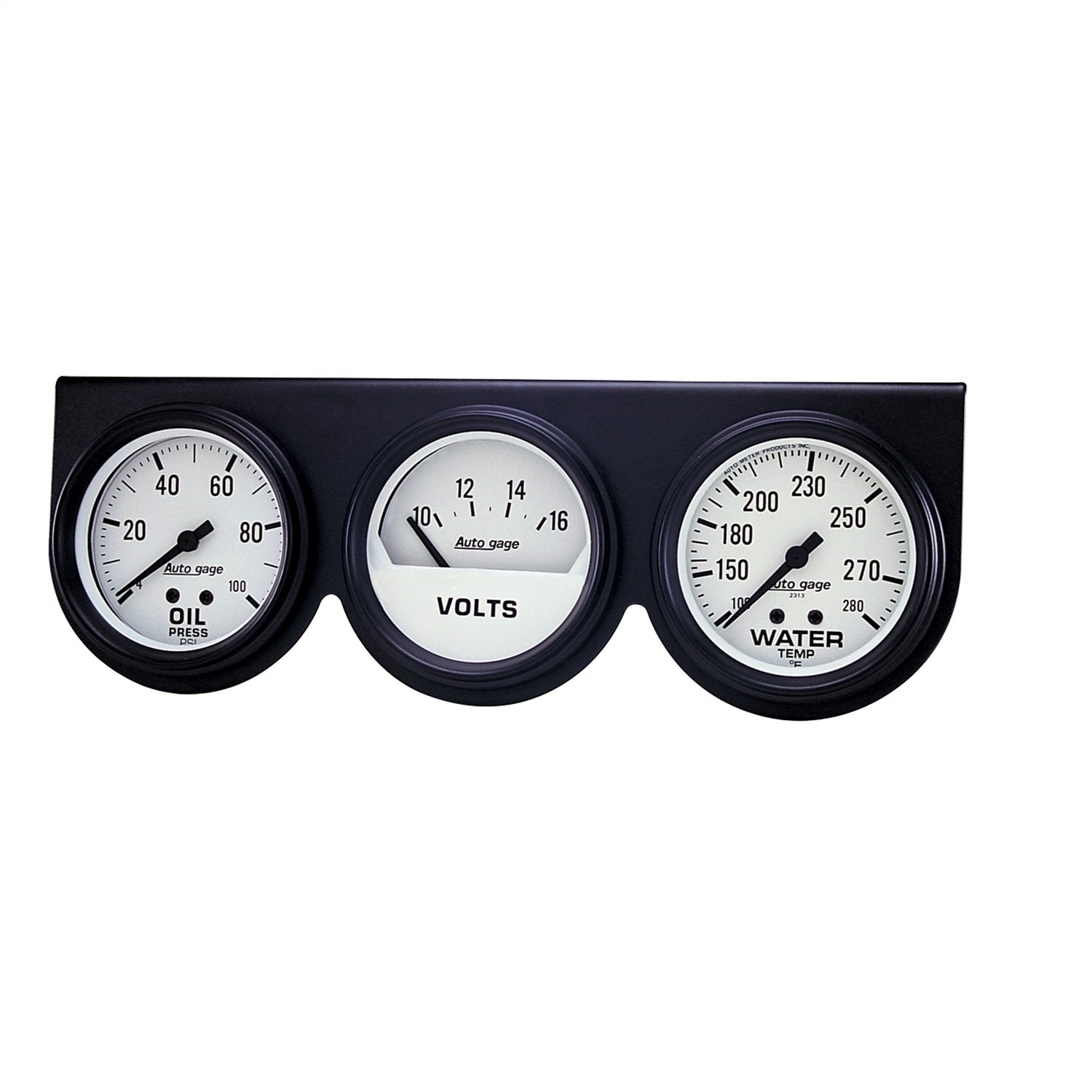 Auto Meter 2328 Mechanical White Oil/Volt/Water Gauge with Black Console Autogage