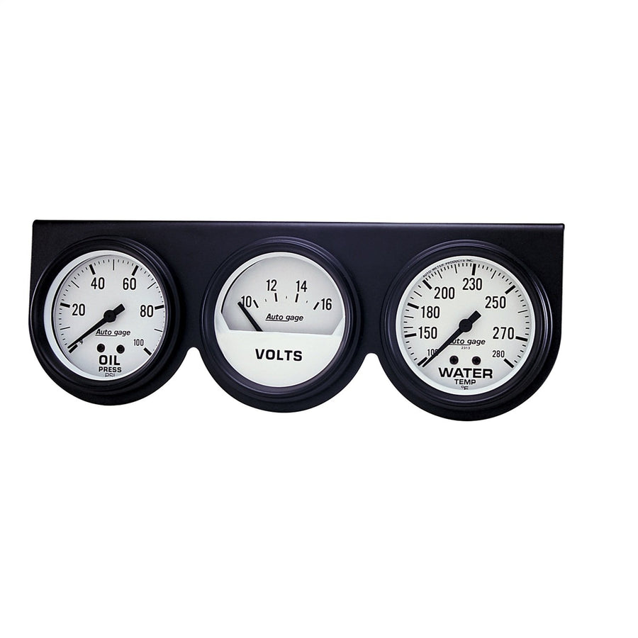 Auto Meter 2328 Mechanical White Oil/Volt/Water Gauge with Black Console Autogage