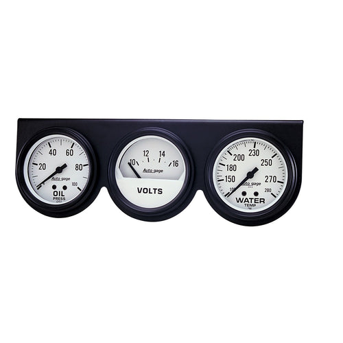 Auto Meter 2328 Mechanical White Oil/Volt/Water Gauge with Black Console Autogage