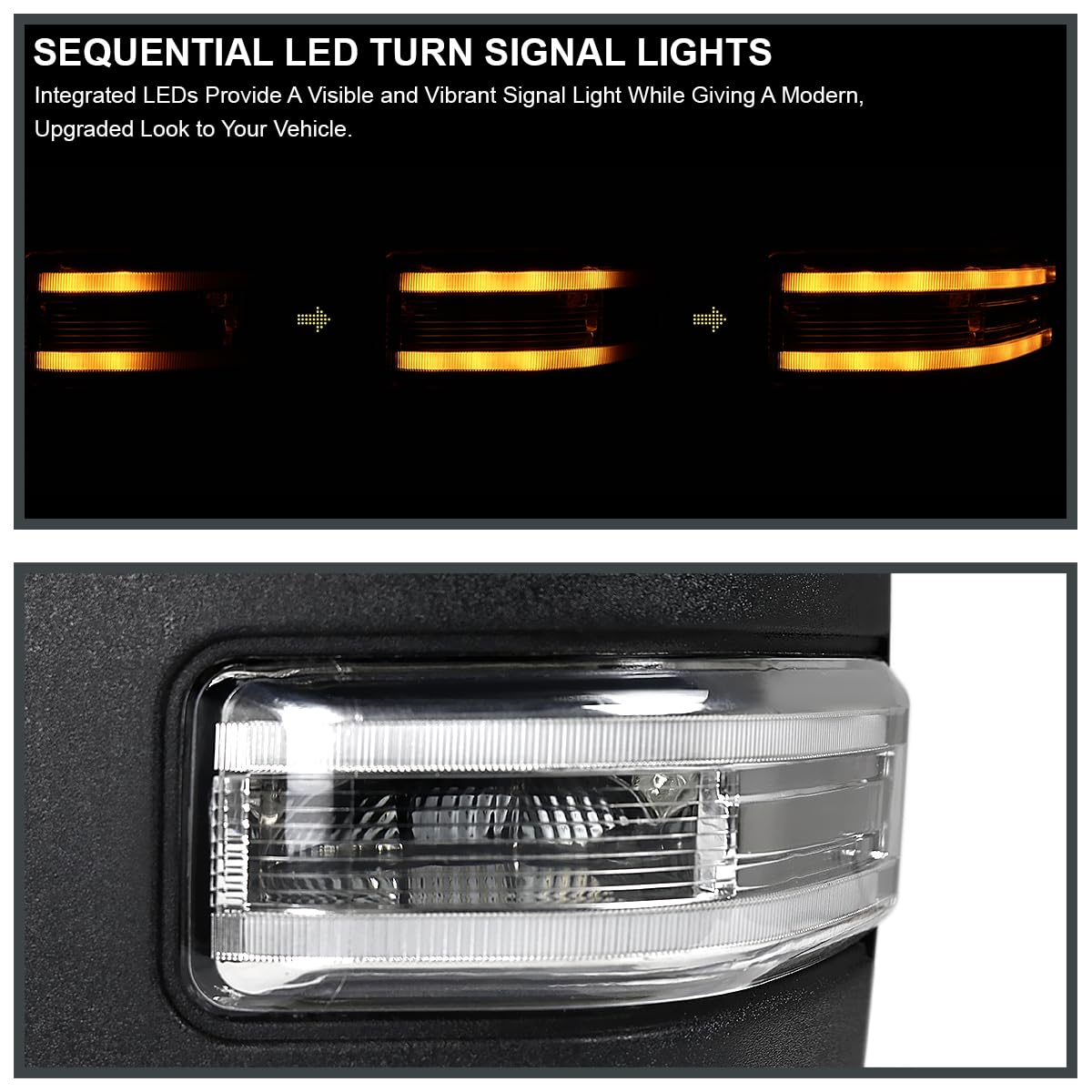 Spec-D Tuning Sequential LED Power Heated Towing Mirrors Compatible with 2017-2019 Ford F-250, F-350 Super Duty, Left + Right Pair