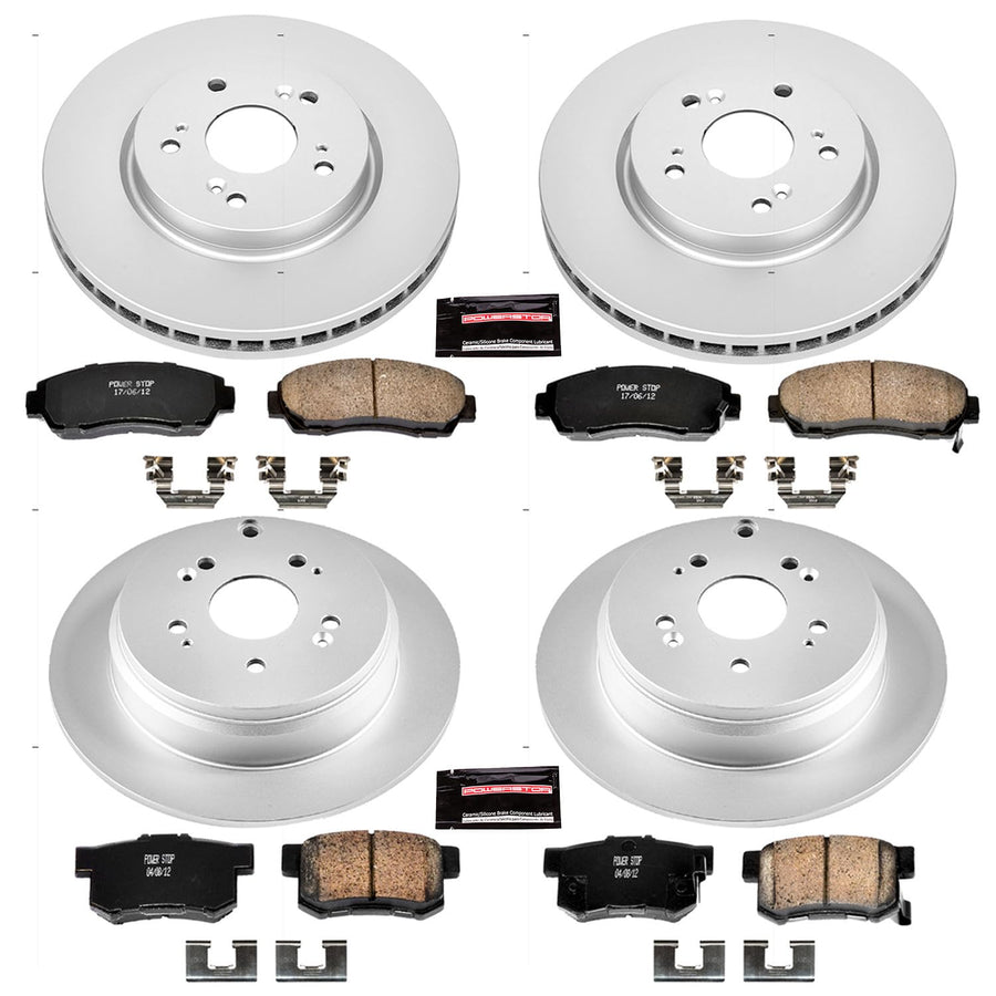Power Stop CRK2781 Brake Rotor & Coated Ceramic Brake Pads- front & rear For Acura RDX 2007-2012 [Model Specific]