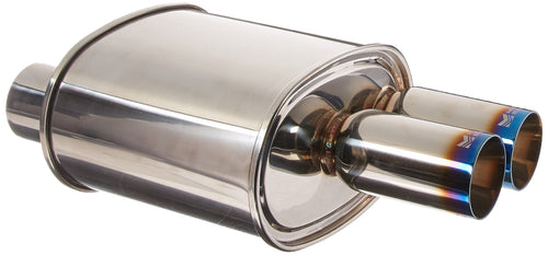 Megan Racing 3" Universal Muffler MR-MU-FRT-2T-VO Pipe/3" Dual Burnt Roll Tip