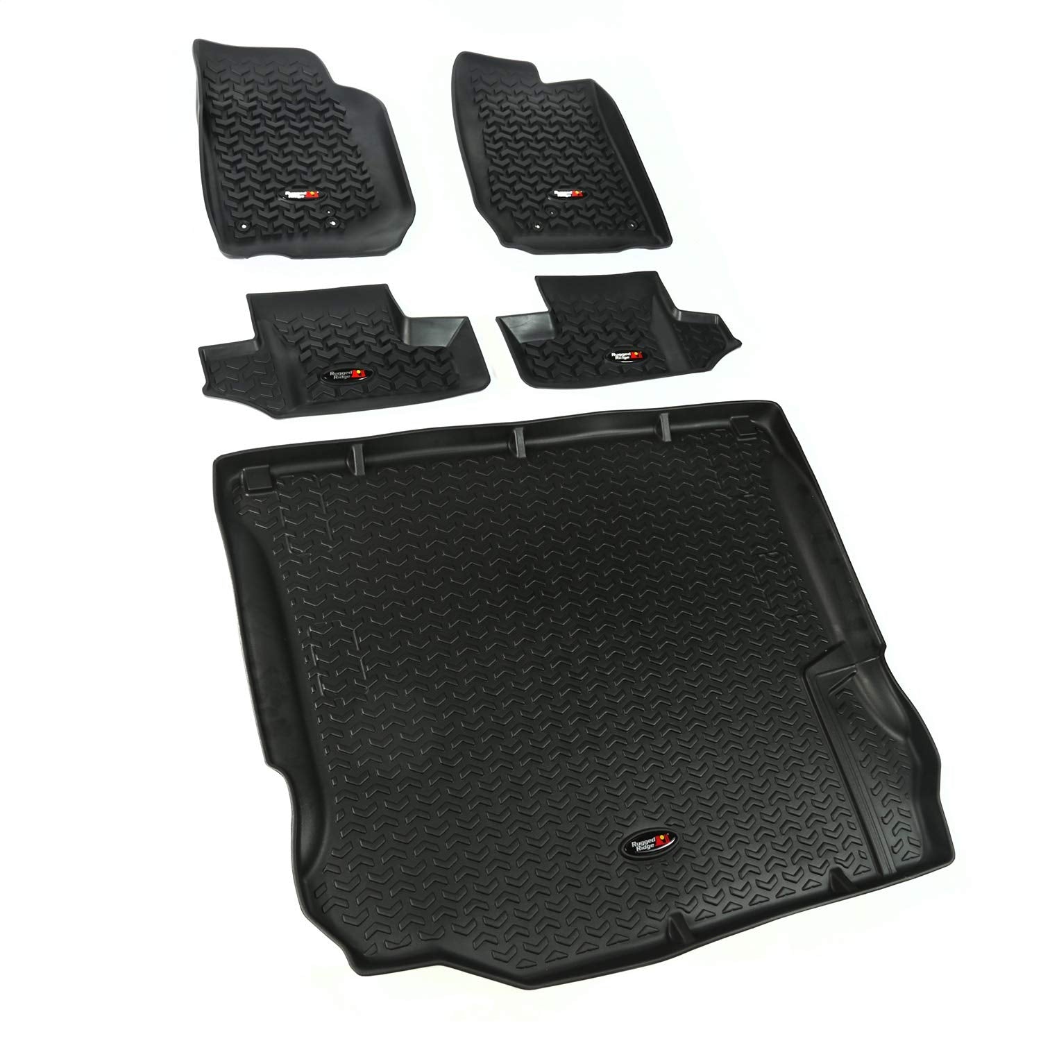 Floor Liner Set Rugged Ridge for Jeep Wrangler JK | Front/Rear/Cargo, 5-Piece Set, Black | 12988.03 | Fits 2011-2018 Jeep Wrangler JK 2-Door