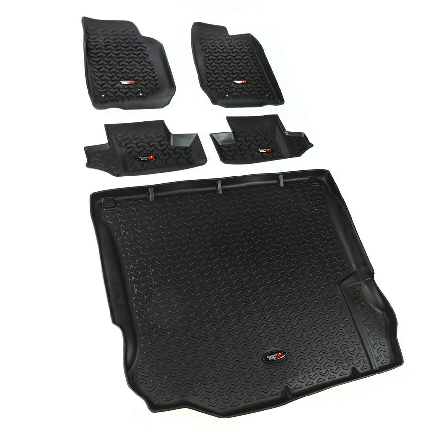 Floor Liner Set Rugged Ridge for Jeep Wrangler JK | Front/Rear/Cargo, 5-Piece Set, Black | 12988.03 | Fits 2011-2018 Jeep Wrangler JK 2-Door