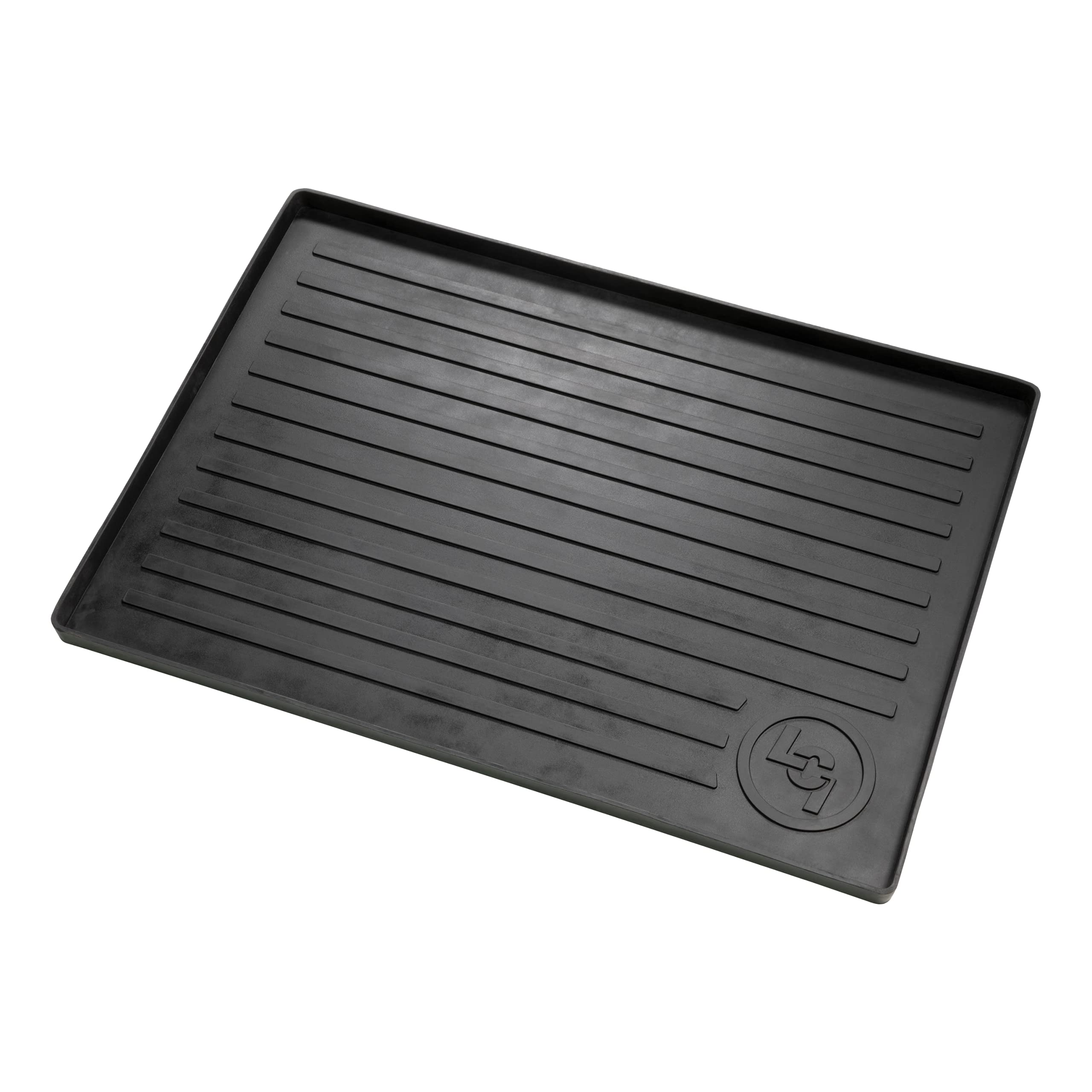 Lippert All-Weather Solid Step Entry Floor Tray, 28-1/4" W x 20" D, Heavy-Duty Recycled Rubber Mat for Indoor or Outdoor Door Entryway, for Shoes, Pet Dishes - 801380