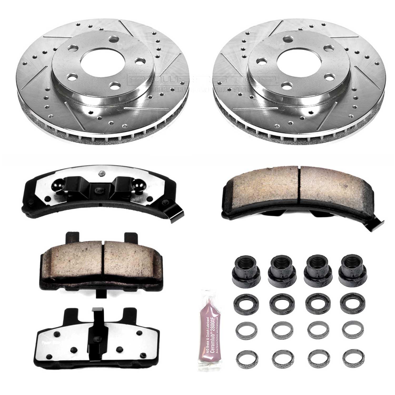 Front Brake Kit Power Stop For 1990 1991 1992 1993 Cadillac Commercial Chassis - Truck & Tow Carbon Fiber Ceramic Brake Pads & Drilled and Slotted Rotors Replacement, K3132-36